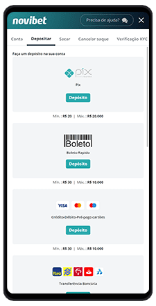 novibet métodos de pagamento